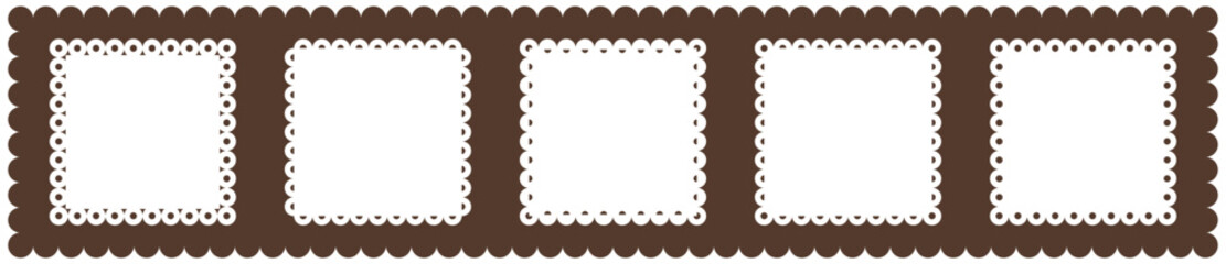 Bookplate as a set of decorative frames with rounded corners and carved sides. Napkin modelling shape, empty template for crafting, washi tape stickers. Border for scrapbooking