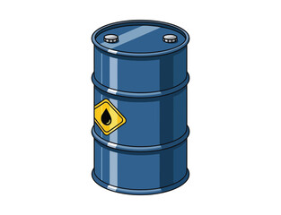 Blue oil barrel with a yellow hazard symbol