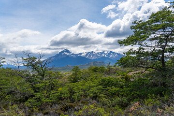 View of the mountain landscape in the national park Torres del Paine, Patagonia, Chile, South...