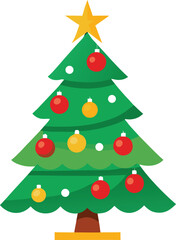 Festive Christmas Tree with Ornaments and Star for Holiday Celebrations on white background