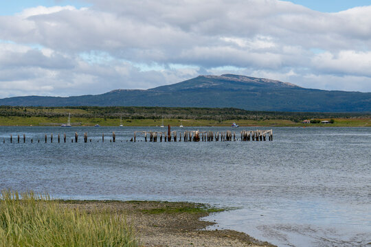 Puerto Natales is a city in Chilean Patagonia. It is the capital of both the commune of Natales and the province of &Uacute;ltima Esperanza Chile. The historic pier and the Andes mountains.