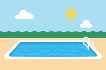 Sunny Day at Outdoor Swimming Pool With Clear Blue Water