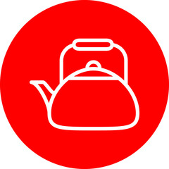 Tea Kettle Vector Line White Circle Red Icon Design