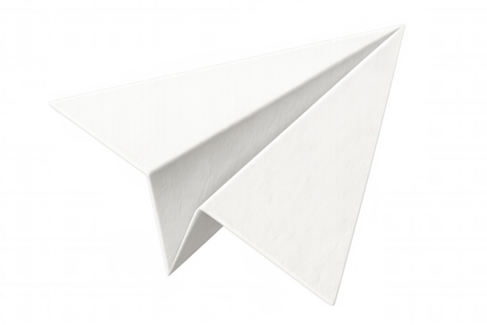 White paper airplane flying, isolated on transparent background, representing concepts such as travel, message, and freedom