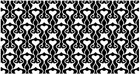 Seamless black and white abstract pattern with organic curved shapes creating a modern geometric background design.