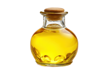 Glass Bottle of Golden Oil on Transparent Background