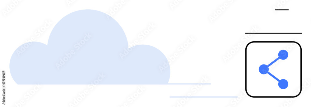 Poster blue cloud with motion lines next to a share button. ideal for technology, cloud storage, data trans