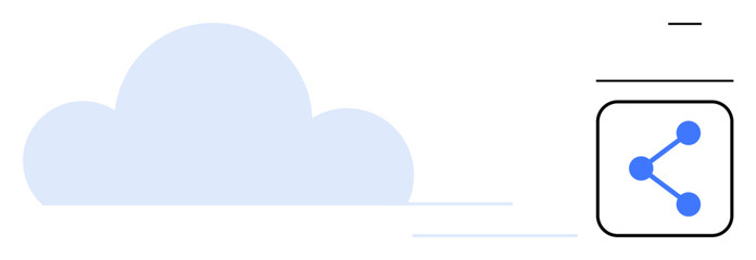 Blue cloud with motion lines next to a share button. Ideal for technology, cloud storage, data transfer, connectivity, file sharing, online collaboration, simple landing page