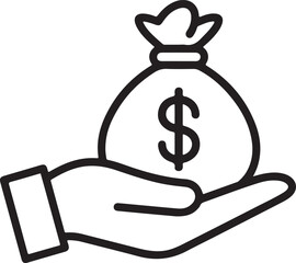 Hand holding money bag with dollar sign icon vector