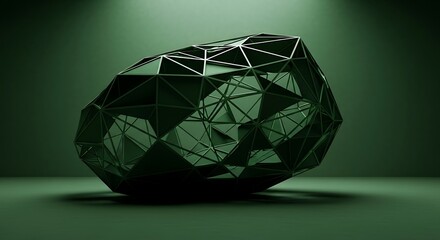 Dark Geometric Abstract Object on Green Background.