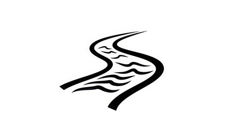 Obraz premium Stylized s-shaped river flowing with water ripples artistic black and white graphic depicting natural movement