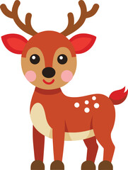 Cute Cartoon Reindeer Illustration with Big Eyes and Rosy Cheeks on white background
