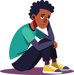 Young depressed black man character