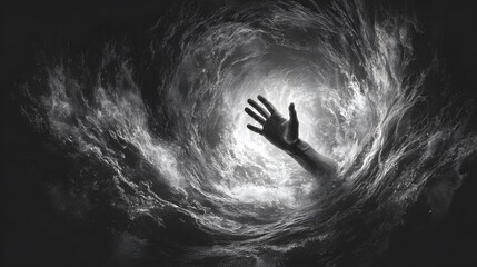 Surreal Depiction of Limbs Emerging from a Dark Abyss as a Metaphor for Mental Health Collapse and Existential Turmoil