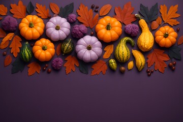 Vibrant autumn harvest display featuring pumpkins gourds and fall leaves