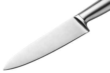 Shiny steel kitchen knife with a sharp blade, perfect for slicing and dicing food, ideal for professional chefs and home cooks alike