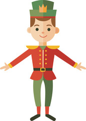Cartoon Nutcracker Soldier with Green Hat and Red Uniform Illustration on white background