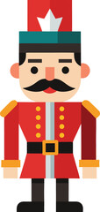 Flat Design Vector Illustration of a Nutcracker Soldier for Christmas Decorations on white background