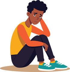 Young depressed black man character