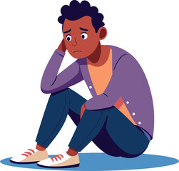 Young depressed black man character