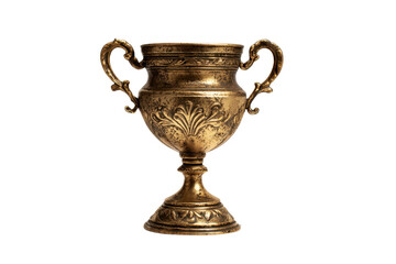 Ornate Antique Gold Trophy Cup on Transparent Background