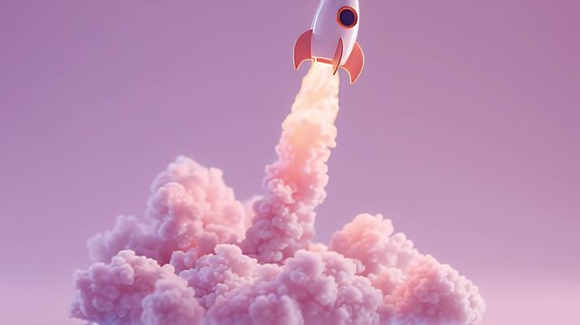 AI generated video rocket launching app startup success growth innovation business launchpad. AI generated video animated rocket launch smartphone app future digital marketing concept.