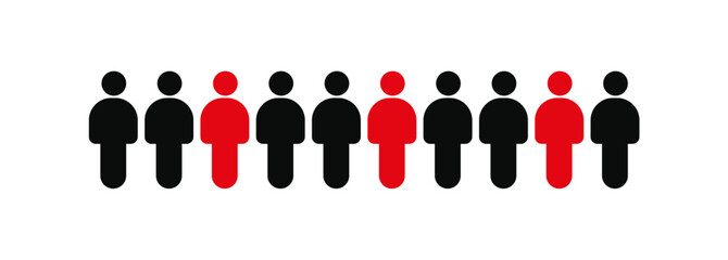 People percentages infographics. Population infographic showing data with colored human icons.