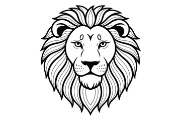 Fototapeta premium Detailed Lion Head Line Art – Black and White Vector Illustration