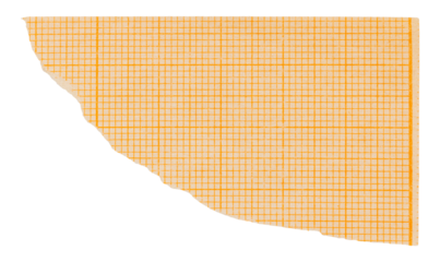 Corner of orange millimeter graph paper sheet with grid, isolated element to create collage