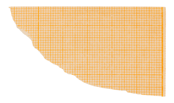 Corner of orange millimeter graph paper sheet with grid, isolated element to create collage