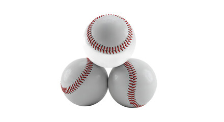 Three Baseballs Stacked in Pyramid Formation with Red Stitching on Transparent Background