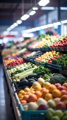 Fototapeta na wymiar Colorful arrangement of fresh fruits and vegetables in a market display