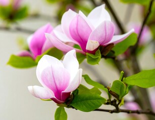 Fototapeta premium Delicate pink magnolia blossoms