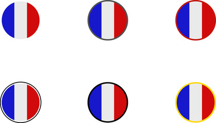 Set of Round France Flags with Borders