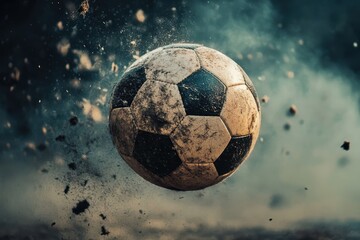 Fototapeta premium Soccer ball flies through, soccer ball is seen flying through the air