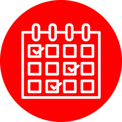 Appointment Calendar Vector Line White Circle Red Icon Design