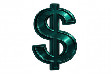 Green metallic dollar sign on a transparent background, perfect for projects related to finance, wealth, currency, and investment
