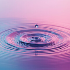 A single water drop creates gentle ripples across a soft pink, purple, and blue gradient, symbolizing calmness and harmony.