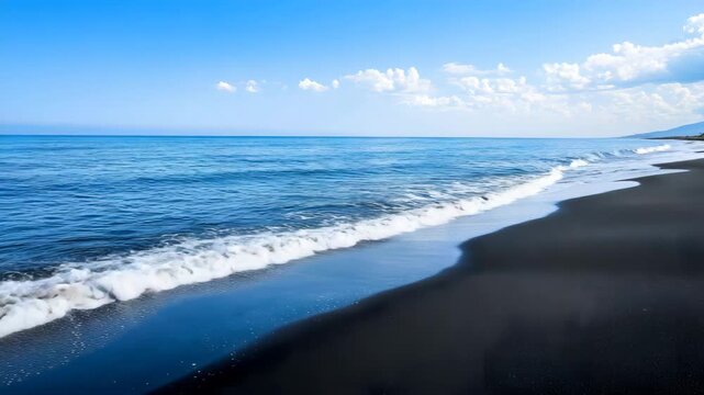  A view of the pristine beaches at Amed, with black sand and calm waters perfect for diving and snorkeling 