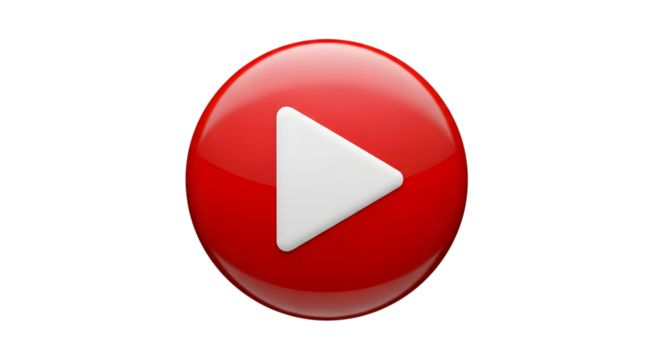 Red play button isolated on transparent background, a symbol for starting media