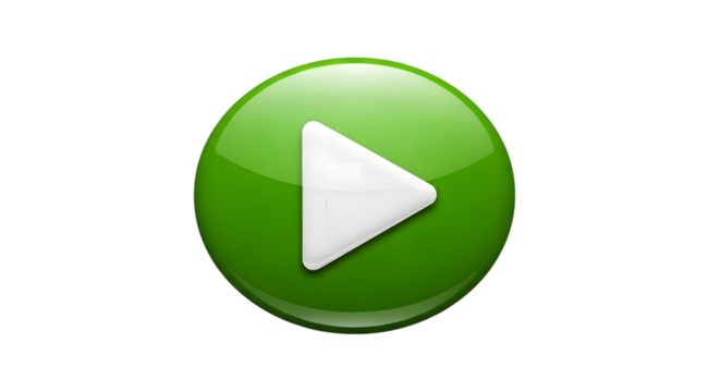 Green play button isolated on transparent background, a symbol for starting media