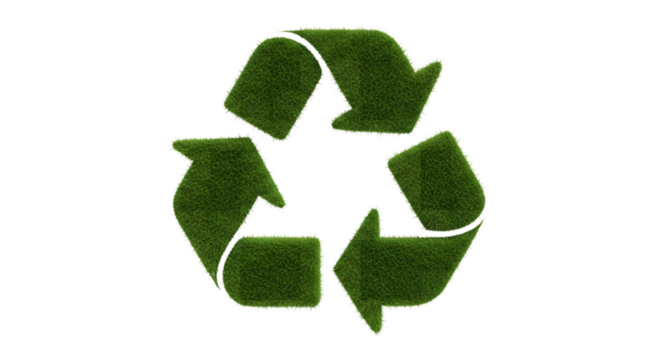 Recycle symbol made of green grass isolated on transparent background