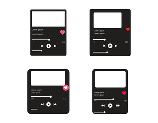 Music Player Interface Design Variations with Playback Controls and Heart Icon for Favorite Songs Selection