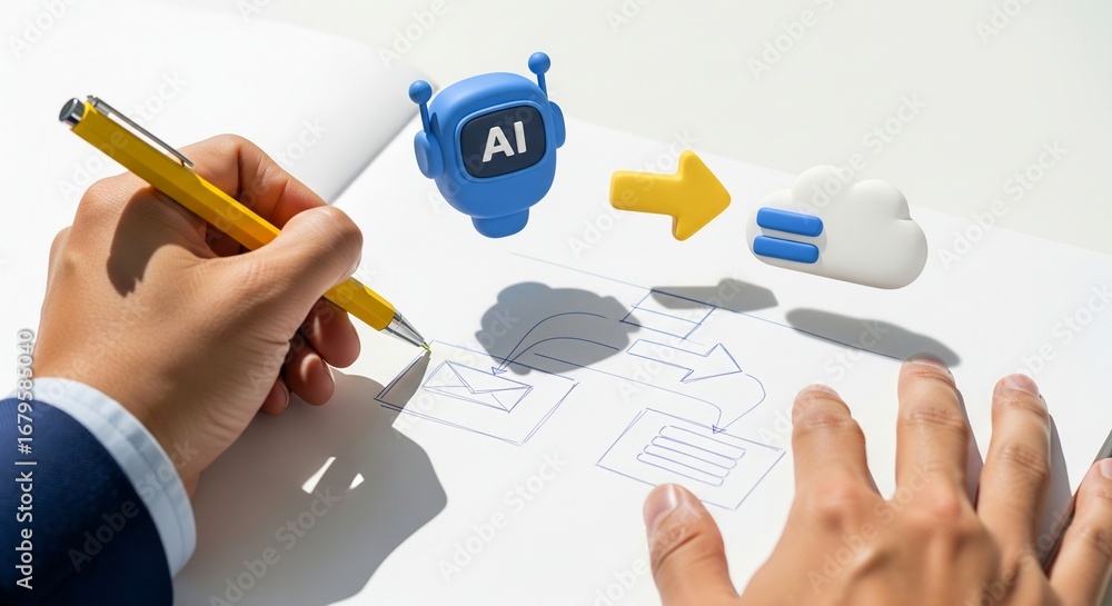 Aufkleber hand drawing ai cloud computing workflow diagram on paper