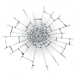 Obraz premium Cracked Glass Surface with Radial Break Pattern on White and Gray Background