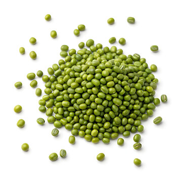 Split green moong dal isolated on a white background, perfect for cooking visuals, packaging, nutrition content