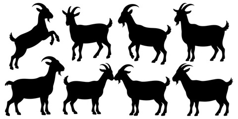 goat silhouette vector illustration isolated on white background. set of goats