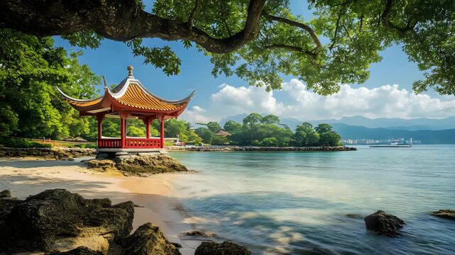 Kusu Island temple and quiet beach