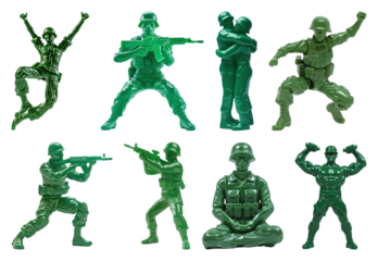 PNG Plastic toy soldiers posed creatively, element set on transparent background