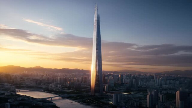 Lotte World Tower soaring above the skyline, the tallest building in Seoul 